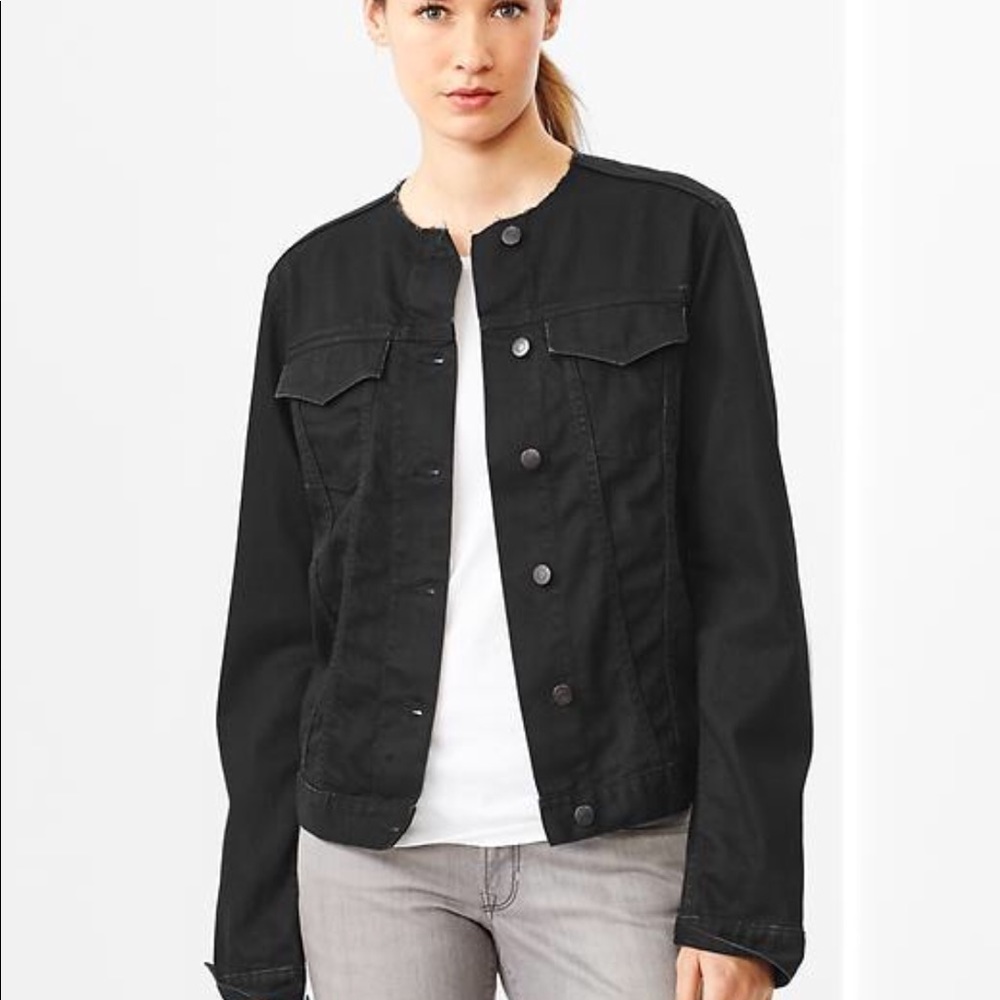 GAP Black Collarless Jean Jacket XL